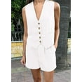 thumbnail image 6 of PRETTYGARDEN Women's Summer 2 Piece Outfits Sleeveless Matching Sets Button Down V Neck Vest Waistcoat and Pockets Shorts, 6 of 8
