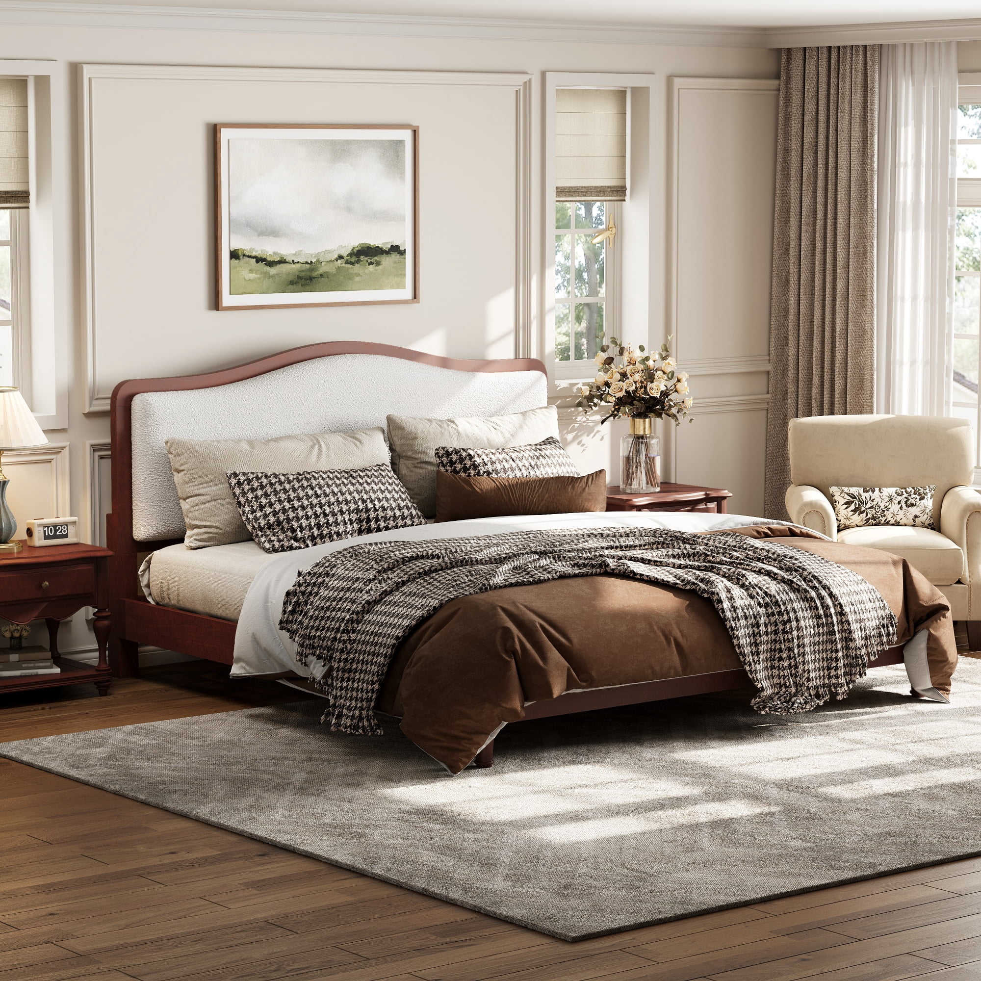 MODERNLUXE Queen Size Platform Bed with Upholstery Headboard, Espresso