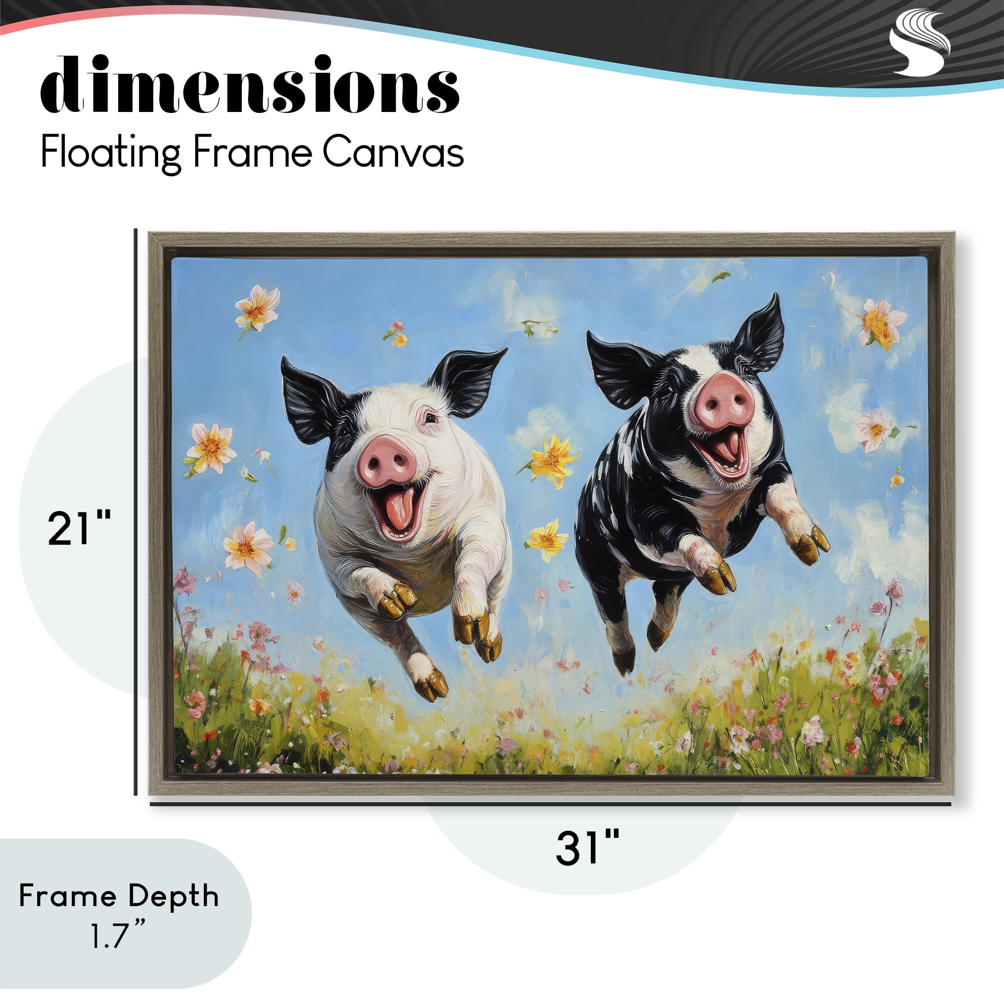 Stupell Industries Flying Pigs & Flowers Brown Framed Floater Canvas Wall Art, design by The Wands Want