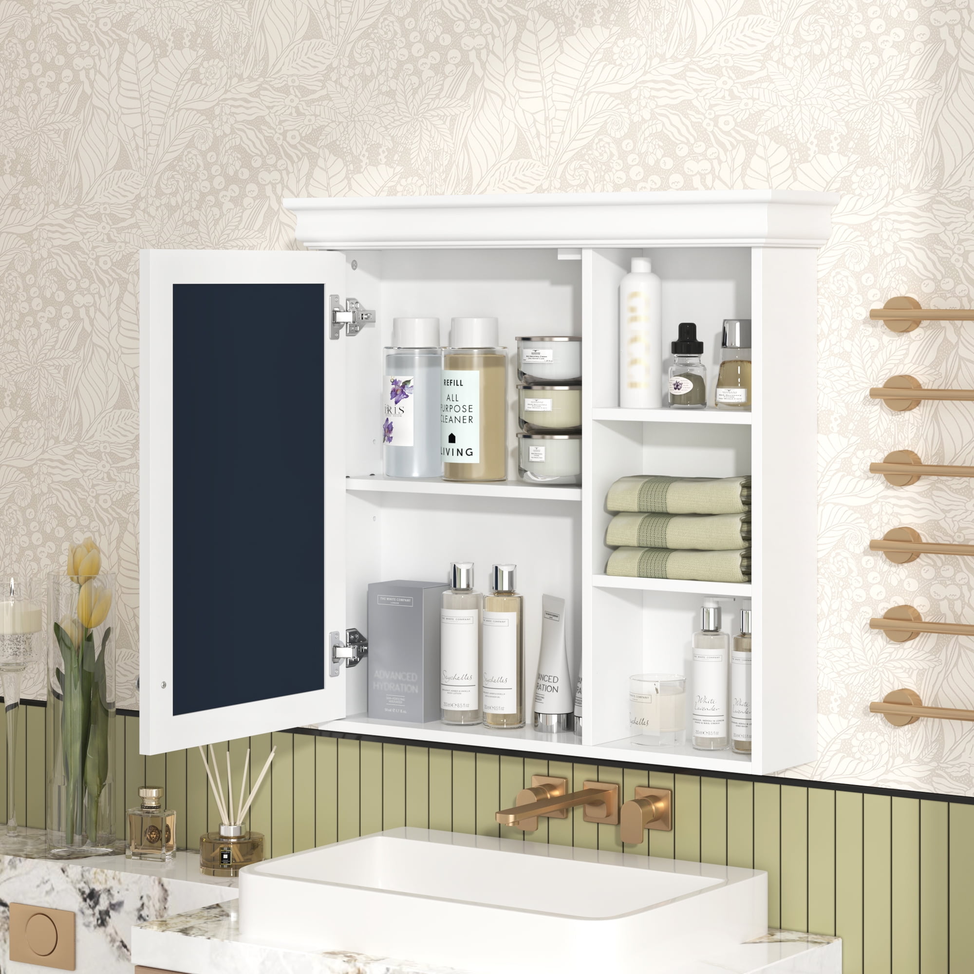Euroco Wall-Mounted Bathroom Mirror Cabinet with Adjustable Shelf, Soft-Close Hinges, and Storage for Over Toilet or Sink