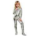 thumbnail image 4 of ZHOGXU Kids Toddler Girls Romper Long Sleeve High Neck Solid Color Back Zip Comfortable Slim Fit Jumpsuit For Dance Gymnastics Stage Performance,Silver,4-5 Years, 4 of 4