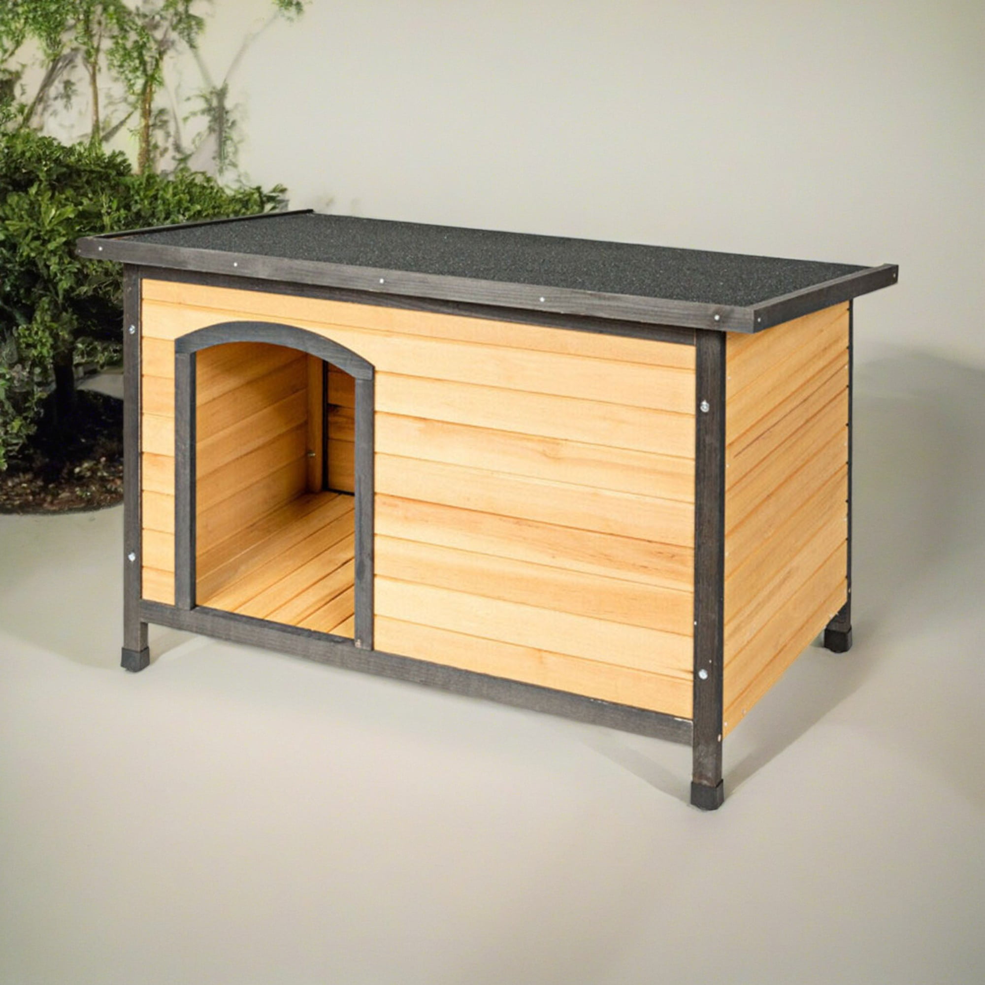 Pefilos 45" Wood Dog Houses for Medium Dogs, Outdoor Weatherproof Pet Cat House with Hinged Roof, Beige Pefilos 45" Wood Dog Houses for Medium Dogs, Outdoor Weatherproof Pet Cat House with Hinged Roof, Beige