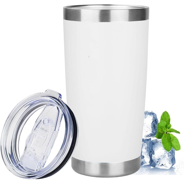 Vaso de 20 Oz con Tapa, Vasos Aislados de Acero Inoxidable, Vaso de Café de Viaje, Vaso de Agua Aislado Al Vacío de Doble Pared a Granel para Mujer, Hombres, Ella, Él, Oficina en Casa (Blanco)