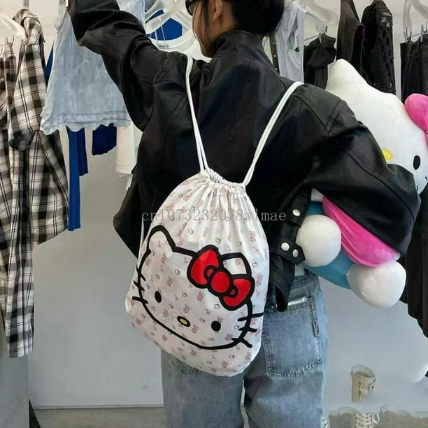 Cartoon Hello Kitty Drawstring Bag Casual String Knapsack Girl School Backpack Cute Y2k Women Storage Bag Nylon Travel Tote Bags Walmart