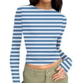 thumbnail image 6 of yillto Tight Shirts for Womens Striped Long Sleeve Slim Tee Cropped Tops Crewneck Basic Tshirts Clothes, 6 of 6