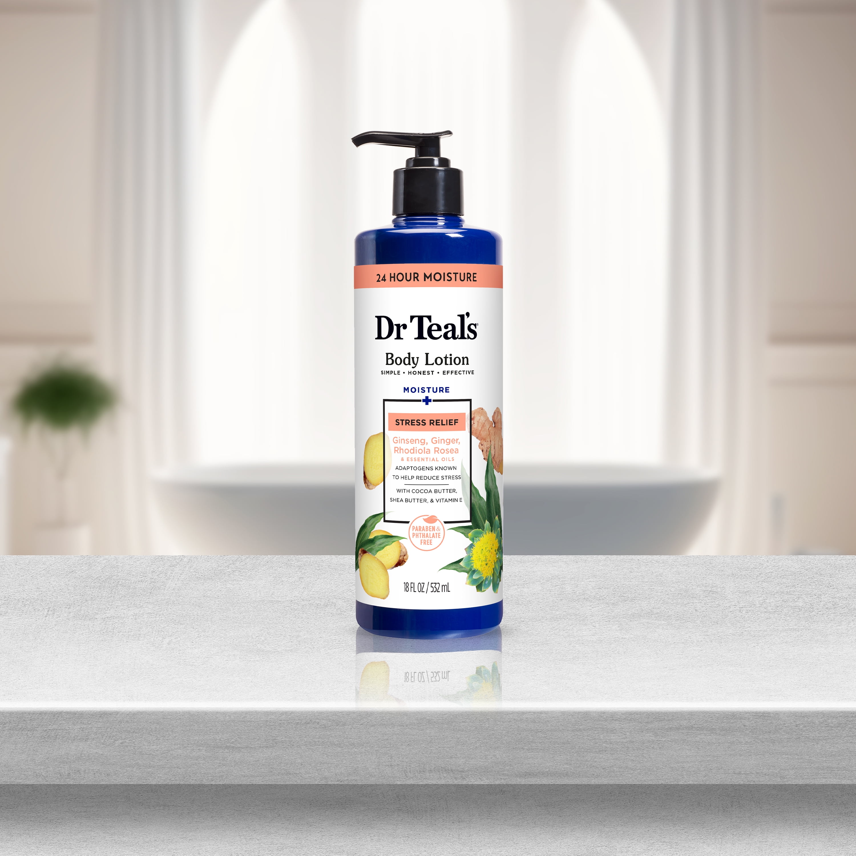 Dr Teal's Stress Relief Body Lotion with Ginger, Ginseng & Rhodiola Rosea, 18 fl oz