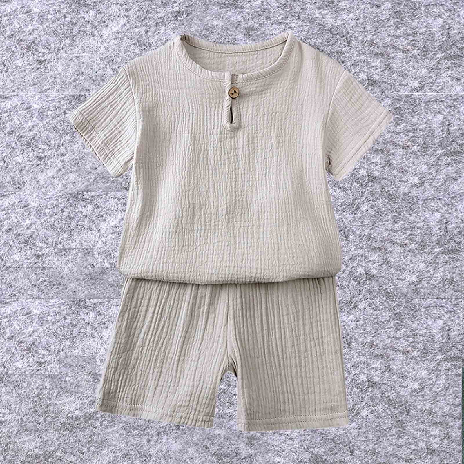 lmcalzta Baby Girls Linen Summer Sets Short Sleeve Shorts Sets