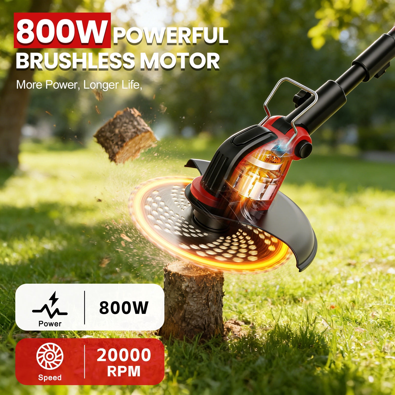 Tanbaby 12-inch Cordless Weed Wacker, Electric Weed eater with Wheels, String Trimmer with two 3.0Ah Batteries & 4 Types Cutting Blades for Lawn Garden Trimming