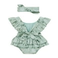 thumbnail image 3 of Ensemble d'Été pour Enfants : Cache-Couche à Col à Manches Volantées à Imprimé Floral + Bandeau, 3 of 10