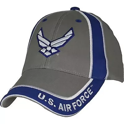 US Air Force Logo with Text Embroidered Emblem Gray/Blue Baseball Cap Hat Official