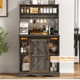 thumbnail image 6 of ChVans 55.1" H Farmhouse Coffee Bar Cabinet with Storage Hutch, Kitchen Wood Coffee Bar Station with Charging Station & 6 Hooks & Adjustable Shelf and Sliding Barn Door for Kitchen, Living Room, 6 of 8