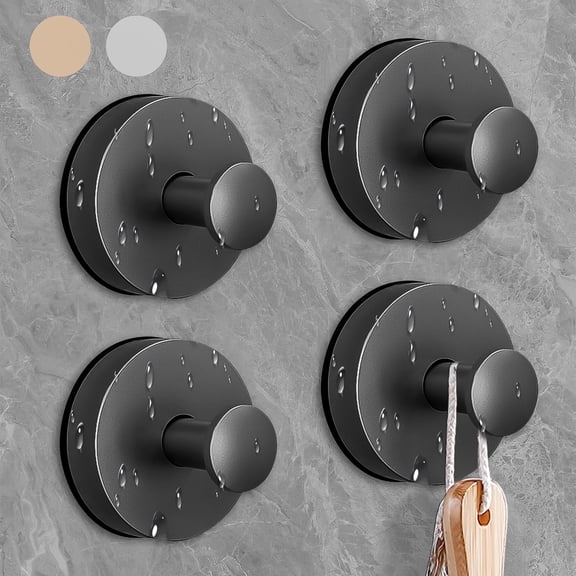 4PCS Heavy Duty Suction Cup Hooks (15lbs Max) – Black Stainless Steel Shower Hooks for Bathroom, Waterproof Suction Hooks for Glass/Tile, No Drill Wall Hooks