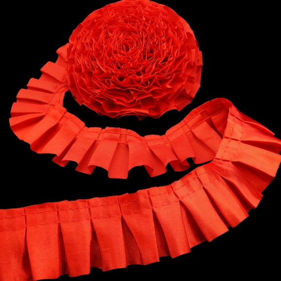 Ruffle Pleated Lace Trim Satin Ribbon Gather Ruffle Edge for Applique Sewing Crafts, Christmas,Home Decoration(Red)