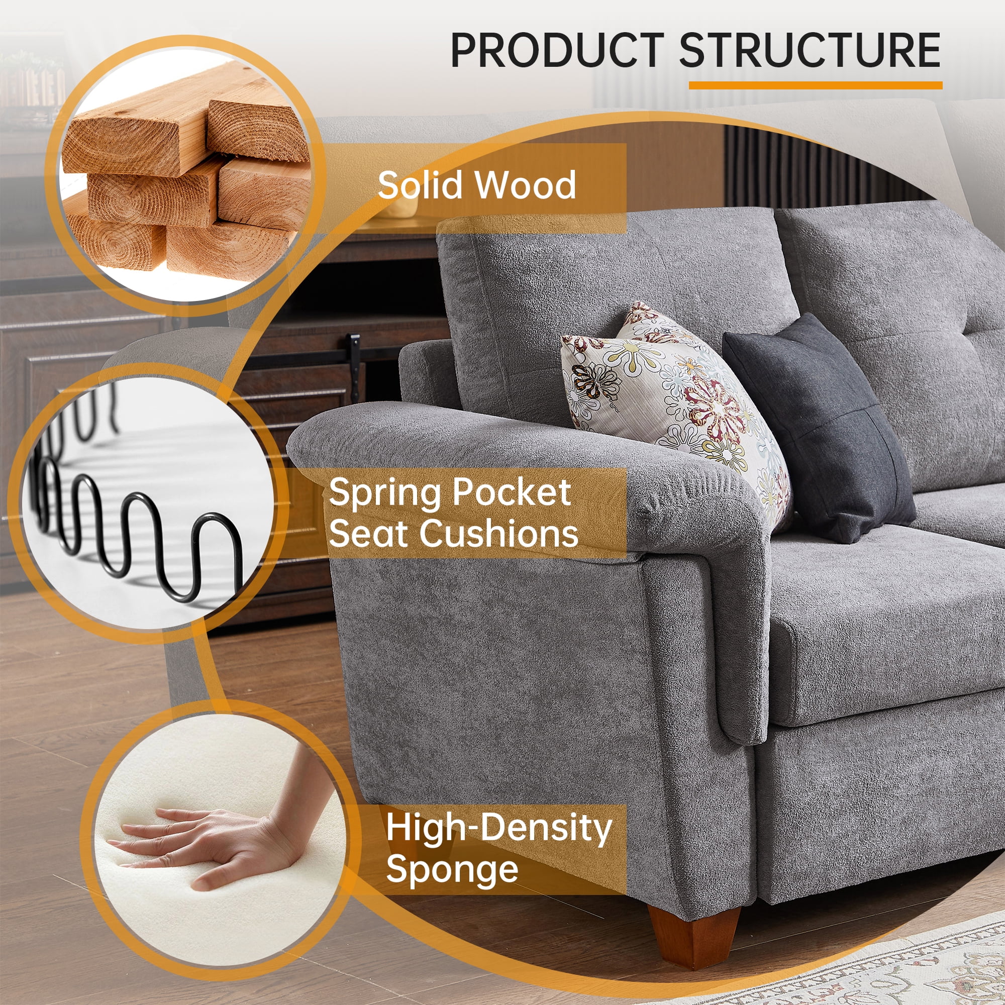 Jarenie Modern Living Room Furniture - Sectional Recliners Couch Set with Cup Holders & Wooden Armrests