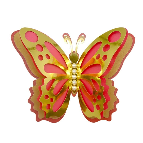 Adhesivos de pared de mariposas 3D para hacer tú mismo, papel perlado de cuatro capas con perlas huecas, decoración para bodas, festivales y el hogar, multicolor