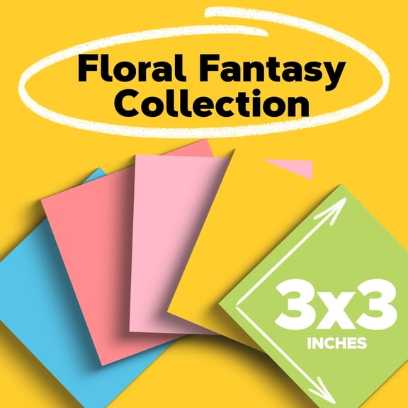 Post-it Notes, 3 in x 3 in, Floral Fantasy, 18 Pads