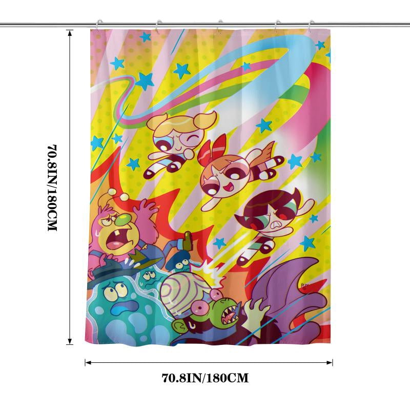 Lheaggik Cartoon Powerpuff Girl 4 Pcs Bathroom Sets with Shower Curtain and Rugs, Waterproof Polyester Shower Curtain Sets with Hooks