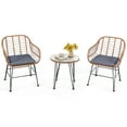 thumbnail image 1 of Patiojoy 3PCS Patio Rattan Furniture Set with Round Tempered Glass Top Table & 2 Rattan Armchairs Gray Cushions, 1 of 9