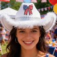 thumbnail image 5 of Yvsxxv White Patriotic Star Bow Western Cowgirl Hat, Independence Day Party Hat, 1 Pc, 5 of 7