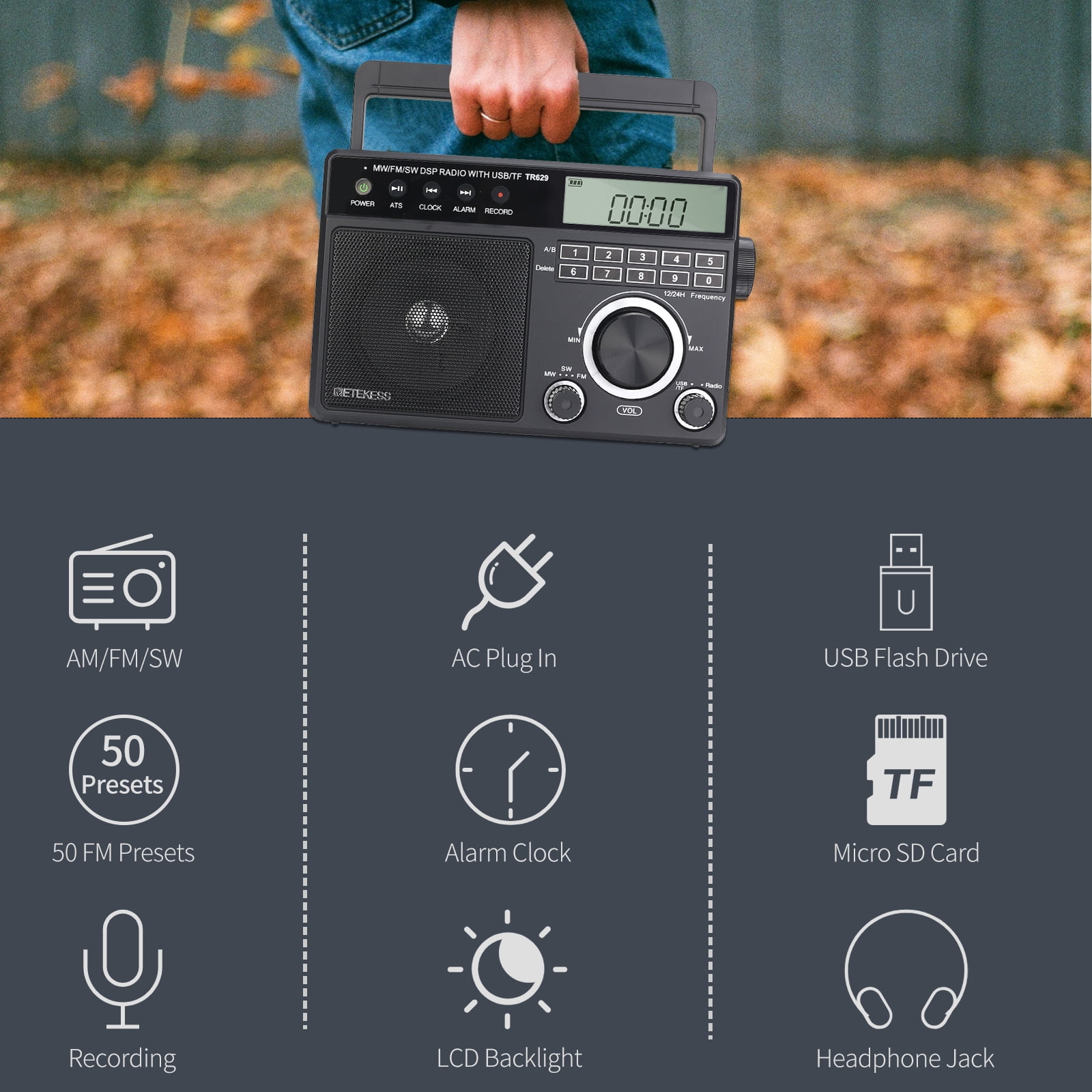 Retekess, Portable Shortwave Radio, TR629, AM FM DSP Digital