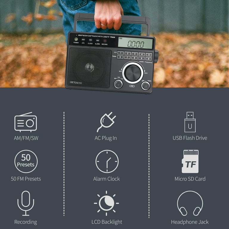Retekess TR635 Portable Radio, Radio A F SW Powered By AC/Battery