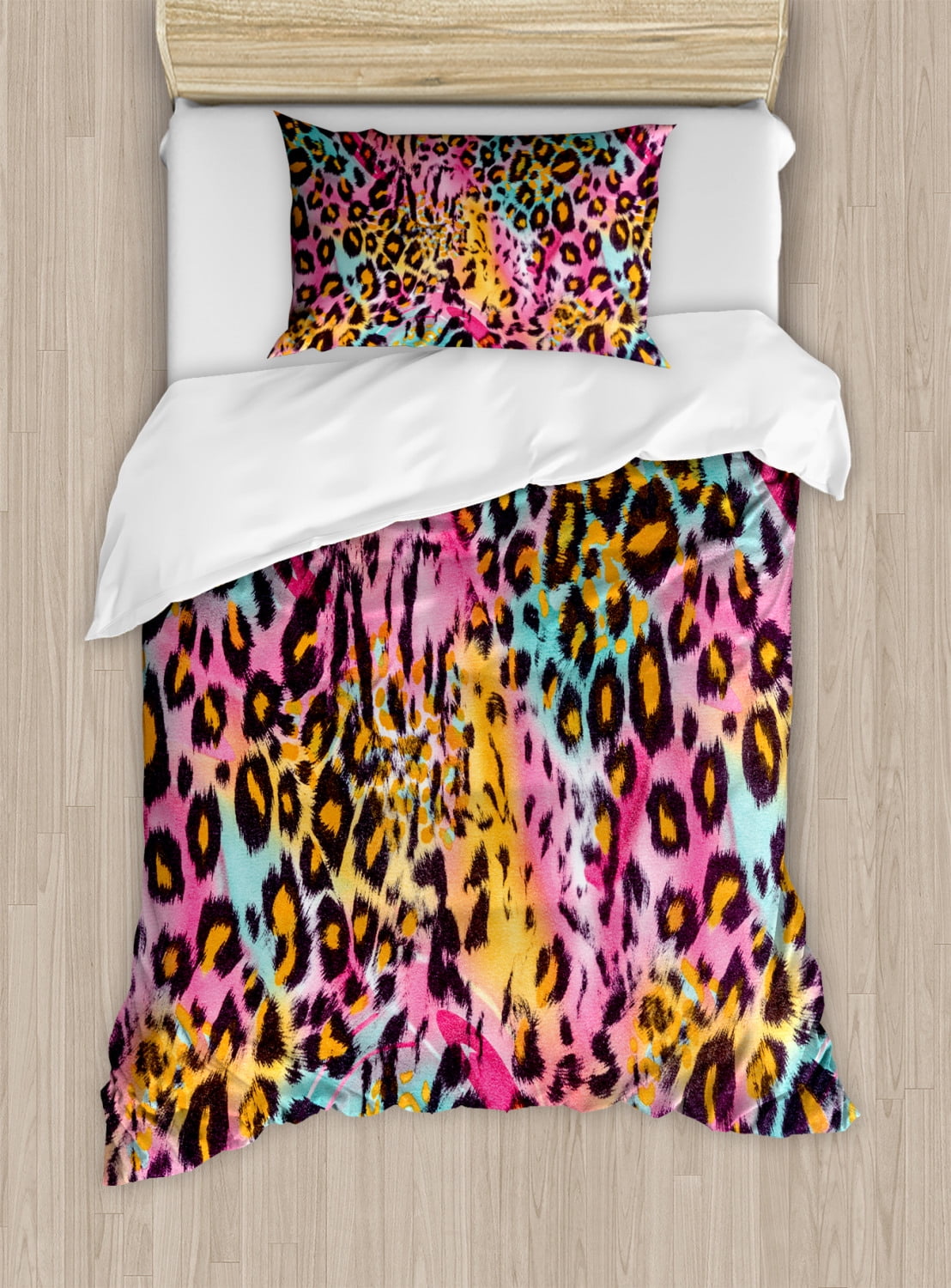 Leopard Print Duvet Cover Set, Mottled Exotic Panthera Skin Pattern ...