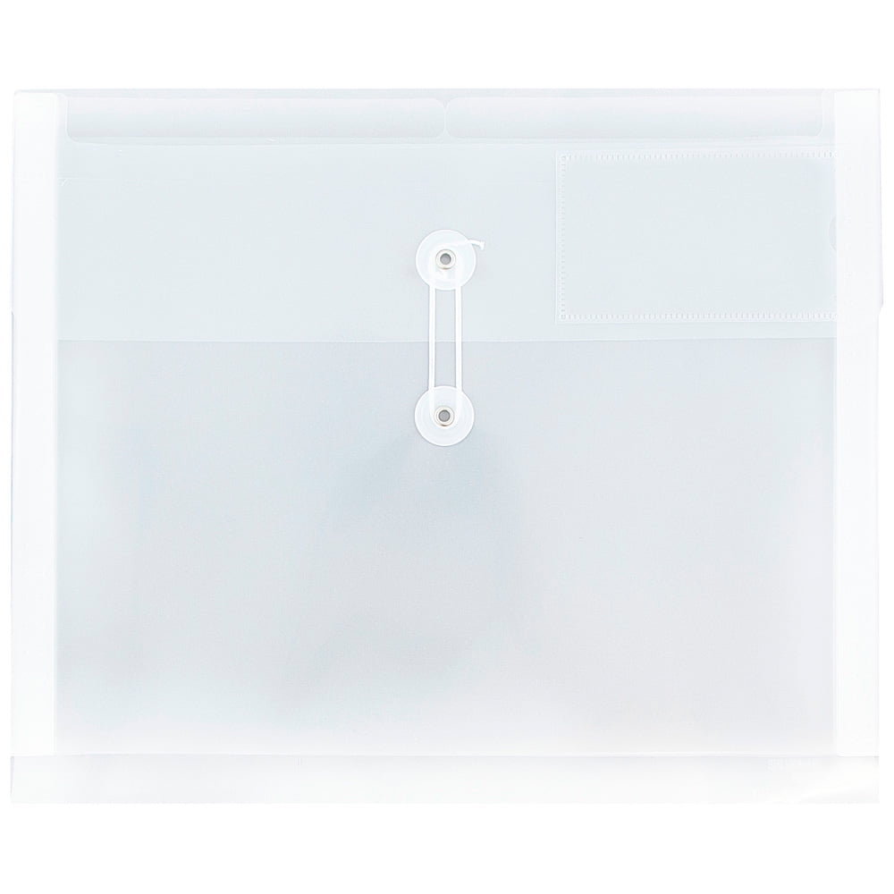 JAM Paper Plastic Envelopes with Button & String Tie Closure & 2 Dividers, Letter Booklet, 3 3/4 x 10 1/2, Clear, 3/Pack