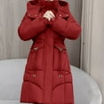 thumbnail image 6 of Womens Winter Hooded Parka Jacket Long Sleeve Toggle Duffle Coat with Faux Fur Trim Red S, 6 of 9