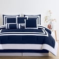 thumbnail image 3 of Chezmoi Collection Caprice 7-Piece Hotel Style Comforter Set California King, Navy/White Square Pattern Color Block Bedding with Decorative Pillows, Luxurious Lightweight All Season Bed Set, 3 of 9