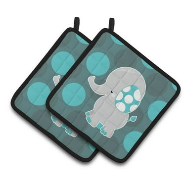 Caroline's Treasures Polkadot Grey Elephant Pair of Pot Holders