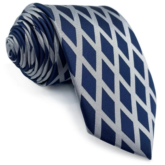 Neckties for Men Blue Grey Checkered Rhombic for Suit Elegant Gift Satin Tie Classic Size 57.5"×3.15"