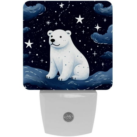 

Cute Polar Bear on Starry Sky Background LED Night Lights Dusk To Dawn Smart Sensor 0.5W Plug-In Night Lights Lamp For Bedroom Bathroom Kitchen Hallway Stairs 2Pack