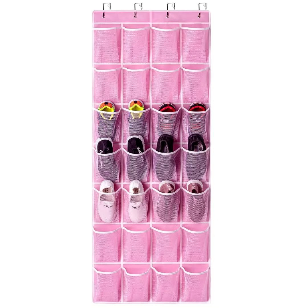 KEEPJOY 28 Pockets Hanging Shoe Organizer, Pink over Door Shoe