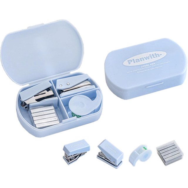 Ensemble de Mini Agrafeuses, Mini Agrafeuse, Petites Mini Agrafes, Perforatrice, Bleu
