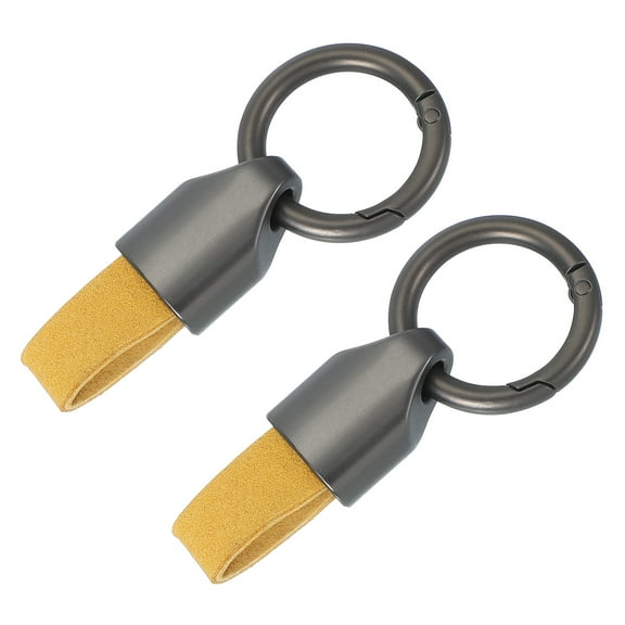 Uxcell Car Key Chain Detachable Leather Keychain, Spring Key Ring O Rings Clip Buckle Small Leather Key Fob Holder (Dark Gray/Yellow, Pack of 2)