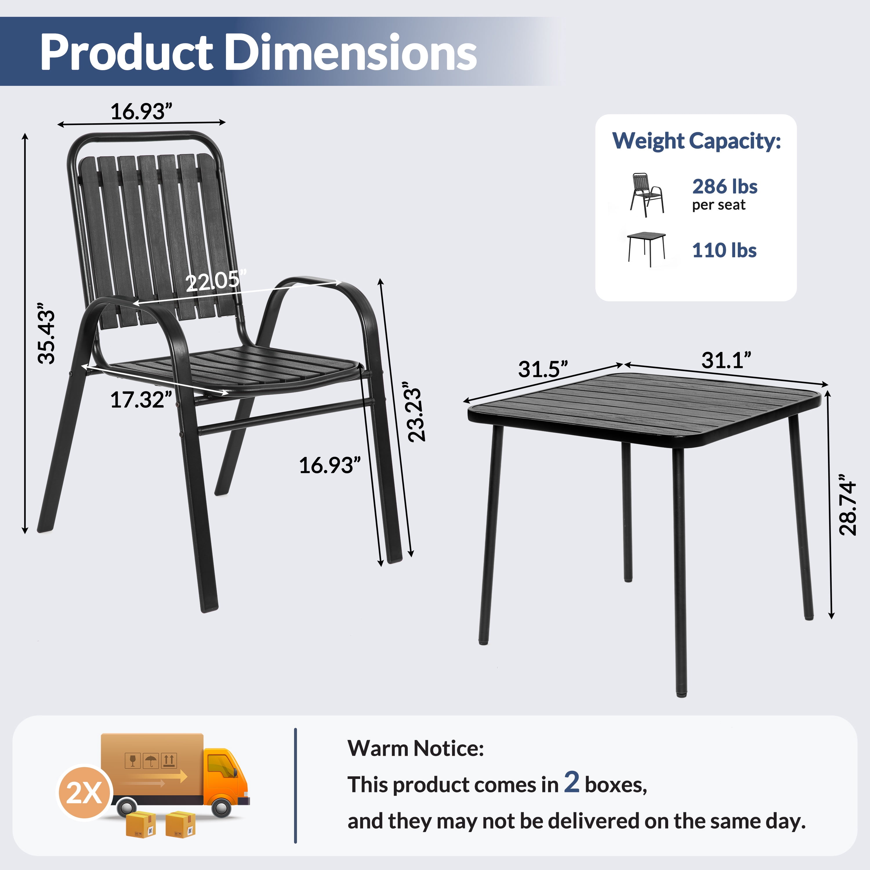 5 Piece Outdoor Dining Set, Patio Furniture Set with 4 Armrest Chairs and Steel Slat Table, All-Weather Conversation Set for Patio, Backyard, Deck, Poolside - Black