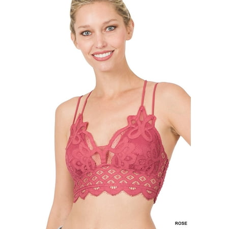 

Zenana Women & Plus Crochet Sexy Lace Bralette Smocking Back Bra with Removable Bra Pads