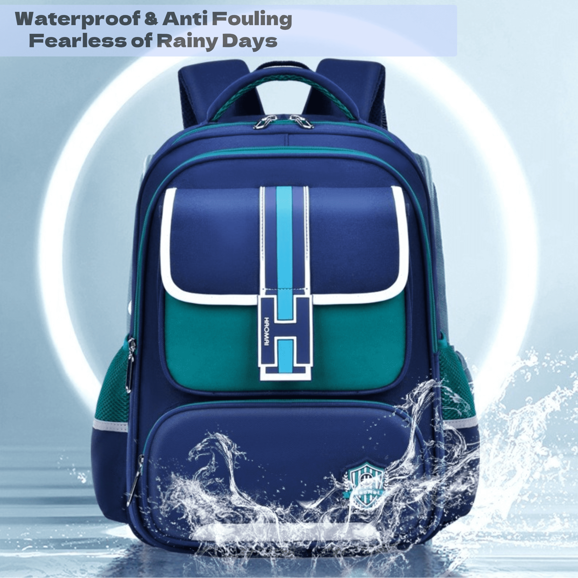 Mochila escolar para niños de preescolar y primaria, multifuncional, linda, gran capacidad, azul 7