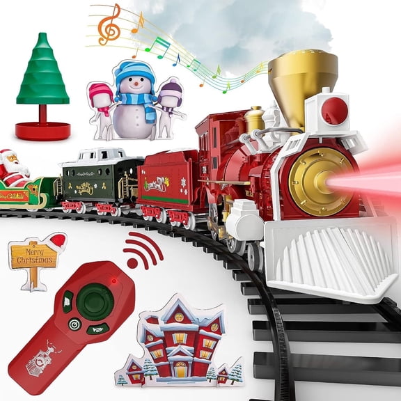 JBeeCtrl Christmas Train Set for Kids with Remote Control Electric Train for Christmas Tree Toys for Boys Girls RC Train Toys Christmas Birthday Gifts for Kids 3 4 5 6 7 8 Years Old