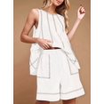 thumbnail image 4 of Women Short Sets 2 Piece Vacation Outfits Sleeveless Tank Top and Shorts Matching Set with Pockets White S, 4 of 7