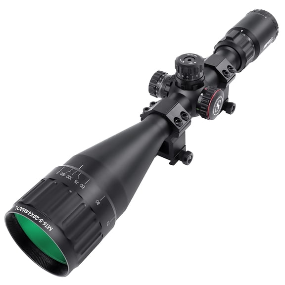 MT 6.5-20x44 with Lock Zero and Adjustment W/e and W Front Aol. Red/green/blue Illumination Mil-dot Reticle. Comes with Extended Sunshade and Heavy Duty Ring Mount and Lens Cover