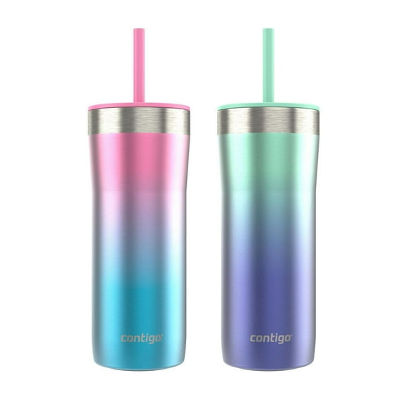 Contigo Streeterville Tumbler, Includes Plastic Straw and Splash-Proof Lid, Vacuum-Insulated, Stainless Steel, 24 oz (709 mL), Assorted Colours