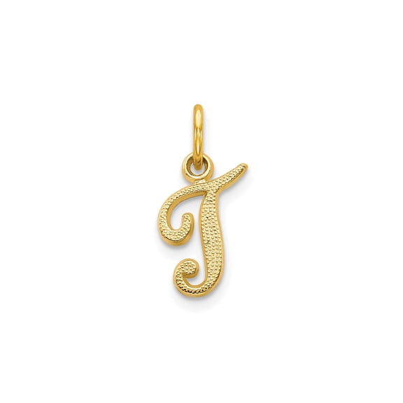 10k Yellow Gold Initial J Pendant for Women, Textured Script Letter Charm, Dainty Monogram Necklace, Alphabet Jewelry for Everyday Wear, Symbol of Identity and Personal Expression