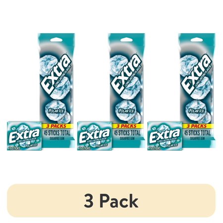 (3 pack) EXTRA Polar Ice Sugar Free Chewing Gum, Cool Mint Flavor, 15 Pieces per Pack, 3 Pack