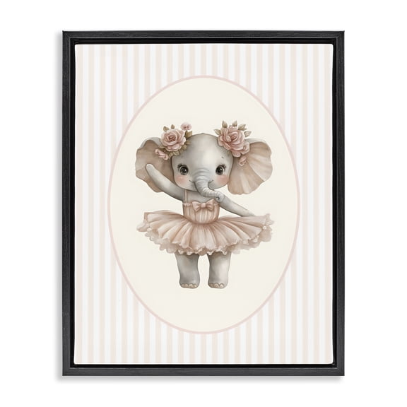 Stupell Industries Cottage Nursery Ballerina Elephant Striped Black Floating Frame Canvas Art, 17 x 21, by LSR Design Studio