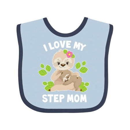 

Inktastic Cute Sloth I Love My Step Mom with Green Leaves Gift Baby Boy or Baby Girl Bib