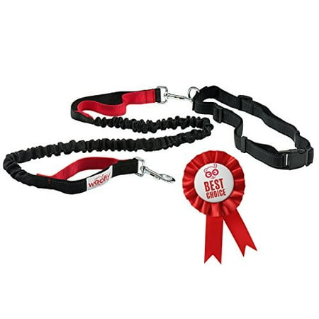 Hands Free Dog Leash - For Jogging, Running or Walking - Dual Handle, Adjustable Waist Belt Strap - Stretchable Flex Bungee - Reflective Stitching -