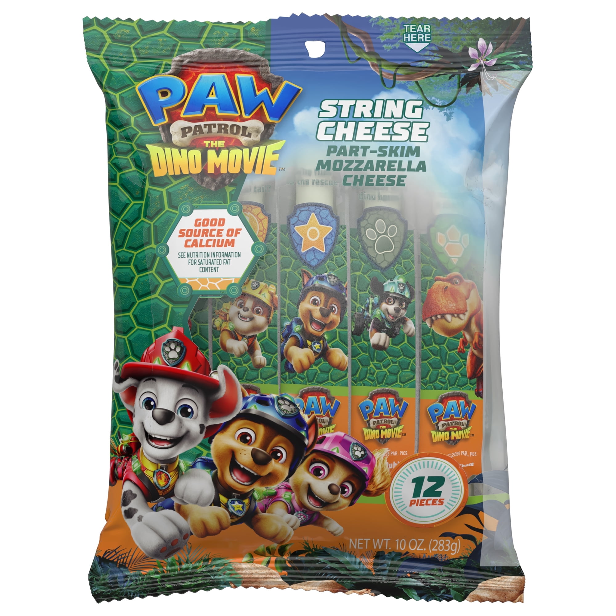 Nickelodeon PAW Patrol Part‑Skim Mozzarella String Cheese Snack, Plastic Bag, 10 oz, 12 Sticks
