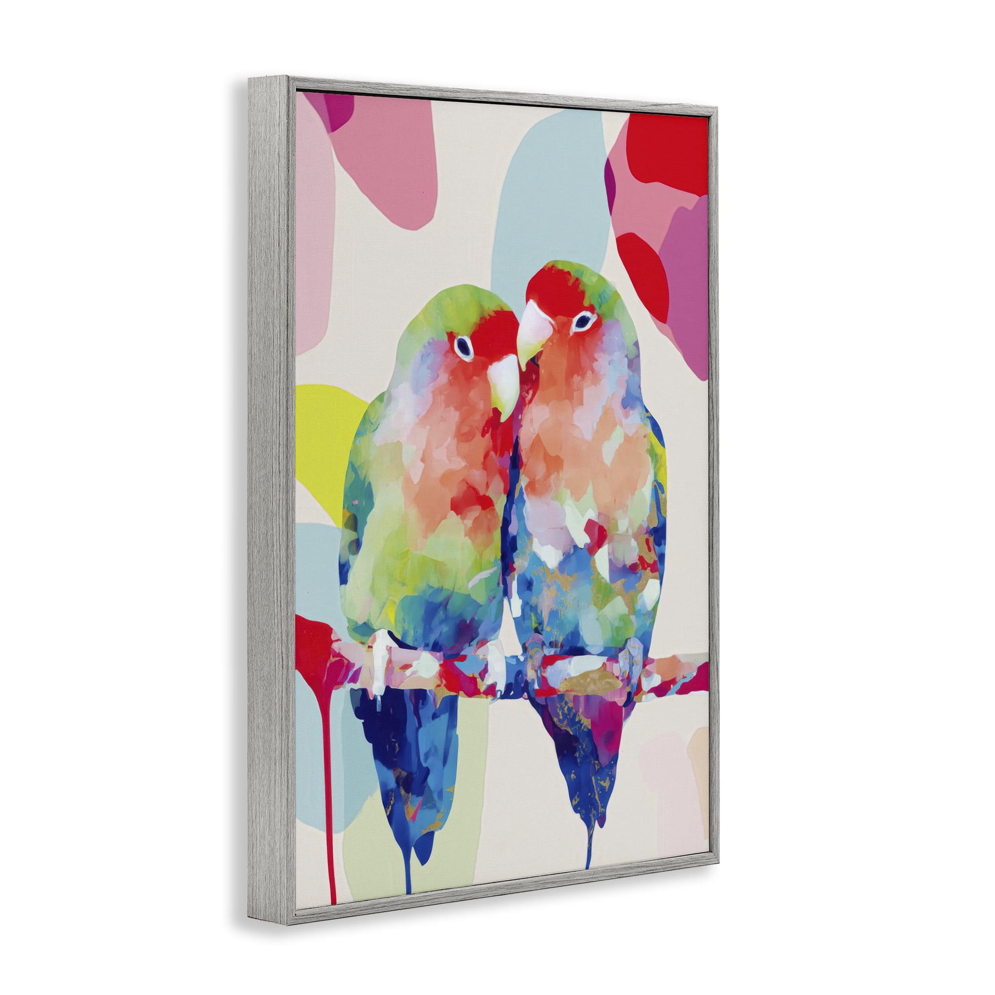 Stupell Industries Lovebirds on a Branch Gray Framed Giclee Art, design by Chromatic Storm Studio