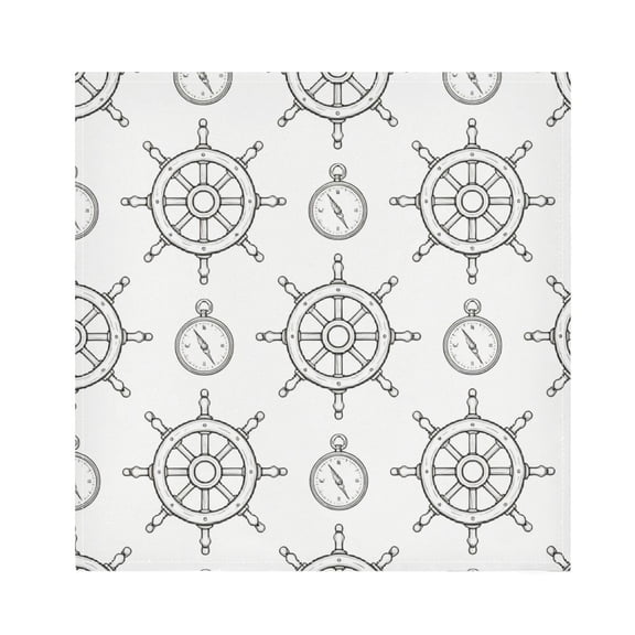 Iauyy Satin Napkins Set of 1- Ship Wheel Sketch DIY Printing Decoration Cloth Napkin- Easy Care for Home/Party